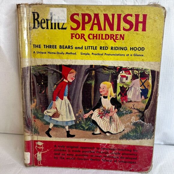 1959 BERLITZ SPANISH FOR CHILDREN Three Bears & Little Red Riding Hood Hardback - Picture 1 of 12